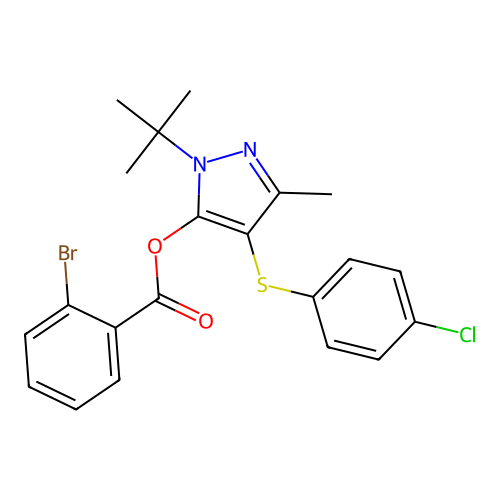 [2-Tert-butyl-4-(4-chlorophenyl)sulfanyl-5-methylpyrazol-3-yl] 2-bromobenzoate structure