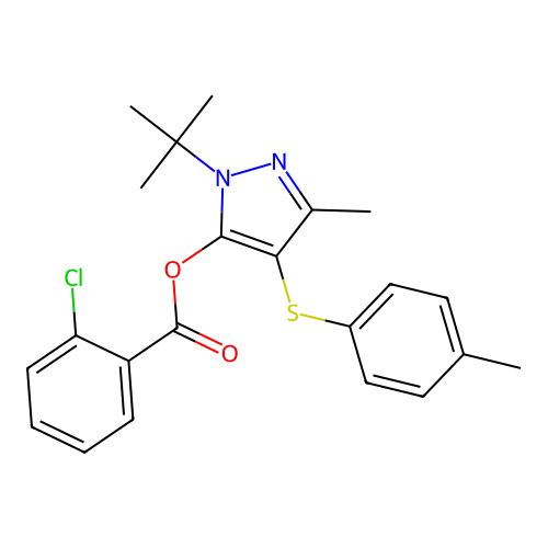 1-(tert-butyl)-3-methyl-4-(p-tolylthio)-1H-pyrazol-5-yl 2-chlorobenzoate structure