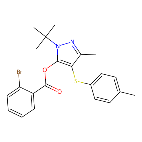 1-(tert-butyl)-3-methyl-4-(p-tolylthio)-1H-pyrazol-5-yl 2-bromobenzoate structure