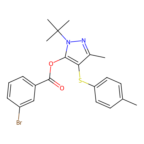 1-(tert-butyl)-3-methyl-4-(p-tolylthio)-1H-pyrazol-5-yl 3-bromobenzoate structure