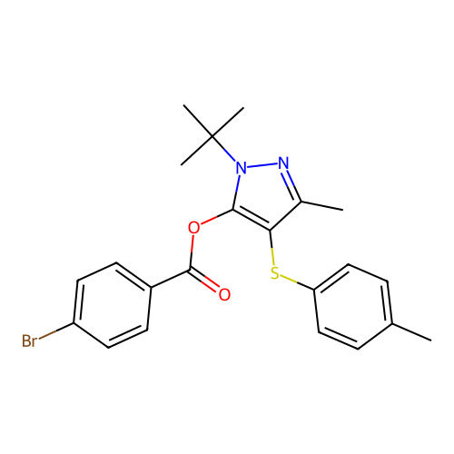[2-Tert-butyl-5-methyl-4-(4-methylphenyl)sulfanylpyrazol-3-yl] 4-bromobenzoate structure