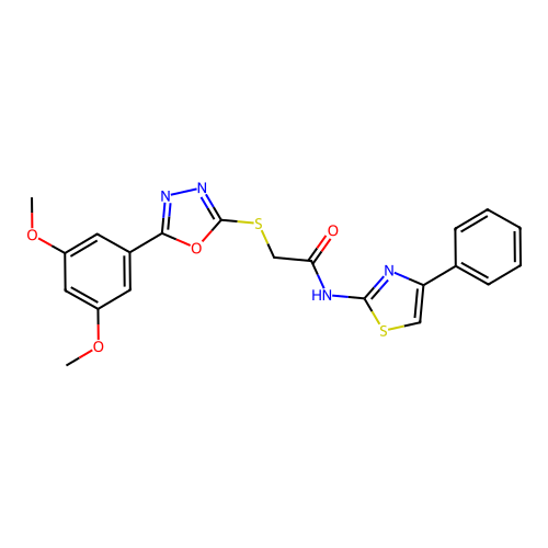 2-((5-(3,5-dimethoxyphenyl)-1,3,4-oxadiazol-2-yl)thio)-N-(4-phenylthiazol-2-yl)acetamide structure