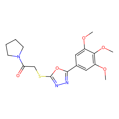 1-(pyrrolidin-1-yl)-2-{[5-(3,4,5-trimethoxyphenyl)-1,3,4-oxadiazol-2-yl]sulfanyl}ethan-1-one structure