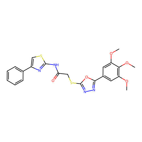 N-(4-phenylthiazol-2-yl)-2-((5-(3,4,5-trimethoxyphenyl)-1,3,4-oxadiazol-2-yl)thio)acetamide structure