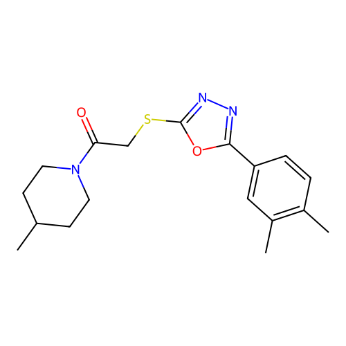 2-{[5-(3,4-dimethylphenyl)-1,3,4-oxadiazol-2-yl]sulfanyl}-1-(4-methylpiperidin-1-yl)ethan-1-one structure