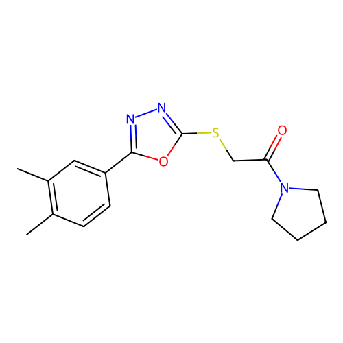 2-(3,4-Dimethylphenyl)-5-[(2-oxo-2-pyrrolidin-1-ylethyl)thio]-1,3,4-oxadiazole structure