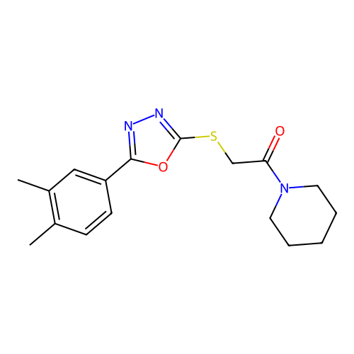 2-{[5-(3,4-dimethylphenyl)-1,3,4-oxadiazol-2-yl]sulfanyl}-1-(piperidin-1-yl)ethan-1-one structure