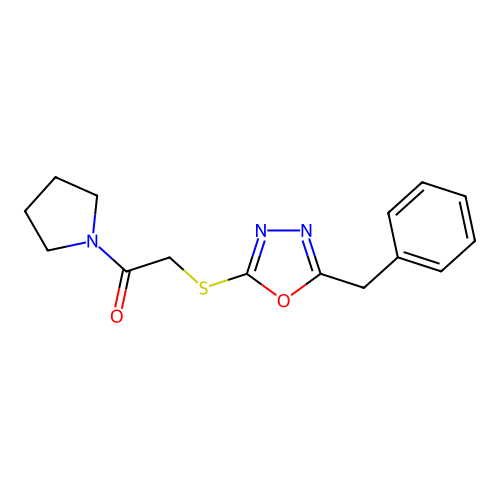 2-Benzyl-5-[(2-oxo-2-pyrrolidin-1-ylethyl)thio]-1,3,4-oxadiazole structure
