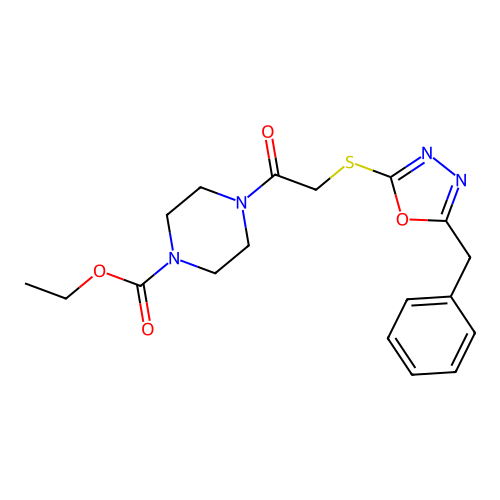 ETHYL 4-{2-[(5-BENZYL-1,3,4-OXADIAZOL-2-YL)SULFANYL]ACETYL}PIPERAZINE-1-CARBOXYLATE structure