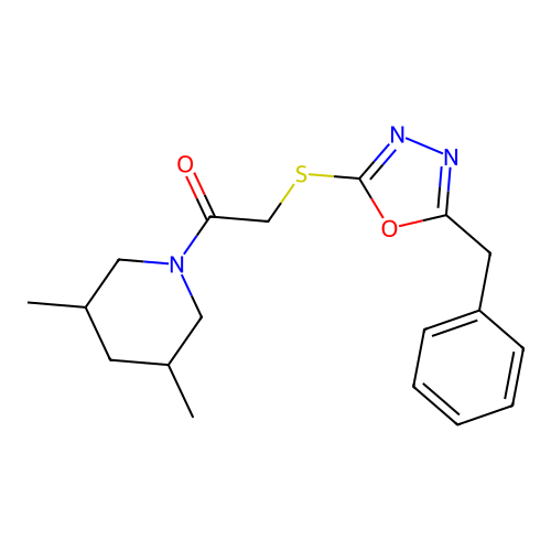 2-((5-Benzyl-1,3,4-oxadiazol-2-yl)thio)-1-(3,5-dimethylpiperidin-1-yl)ethanone structure