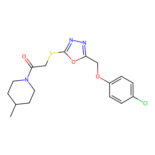 2-({5-[(4-chlorophenoxy)methyl]-1,3,4-oxadiazol-2-yl}sulfanyl)-1-(4-methylpiperidin-1-yl)ethan-1-one structure