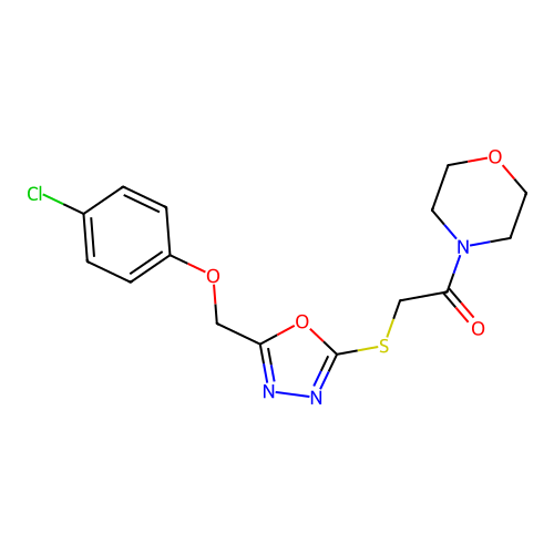 4-[({5-[(4-Chlorophenoxy)methyl]-1,3,4-oxadiazol-2-yl}thio)acetyl]morpholine structure