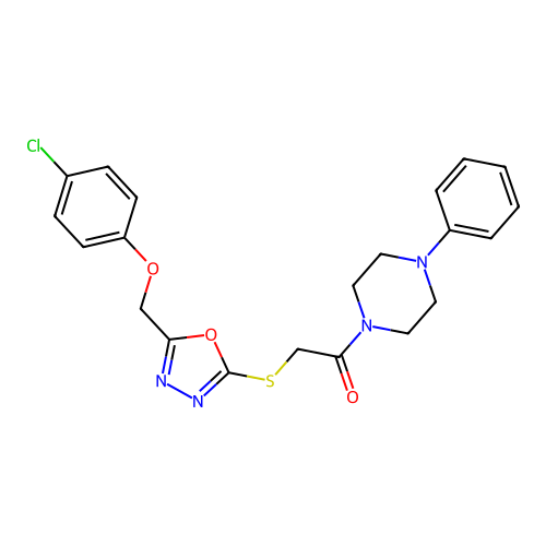 2-((5-((4-chlorophenoxy)methyl)-1,3,4-oxadiazol-2-yl)thio)-1-(4-phenylpiperazin-1-yl)ethanone structure