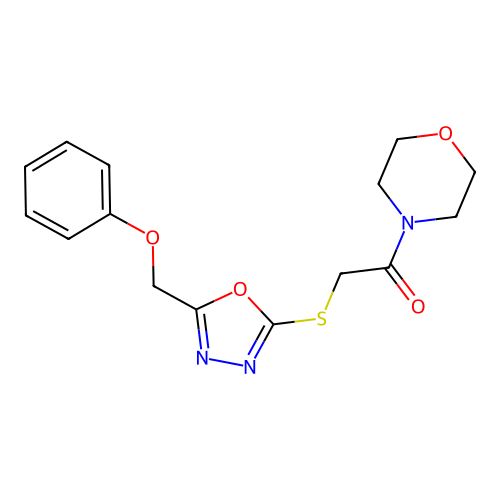 4-({[5-(Phenoxymethyl)-1,3,4-oxadiazol-2-yl]thio}acetyl)morpholine structure