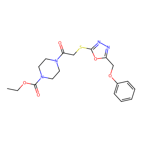 ETHYL 4-(2-{[5-(PHENOXYMETHYL)-1,3,4-OXADIAZOL-2-YL]SULFANYL}ACETYL)PIPERAZINE-1-CARBOXYLATE structure