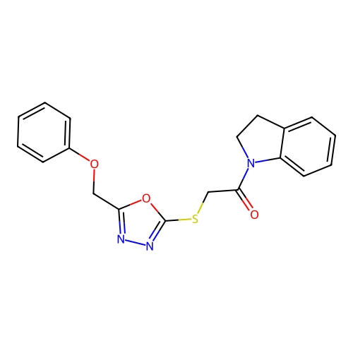 1-(Indolin-1-yl)-2-((5-(phenoxymethyl)-1,3,4-oxadiazol-2-yl)thio)ethanone structure