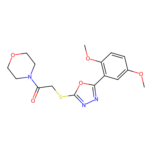 4-({[5-(2,5-Dimethoxyphenyl)-1,3,4-oxadiazol-2-yl]thio}acetyl)morpholine structure