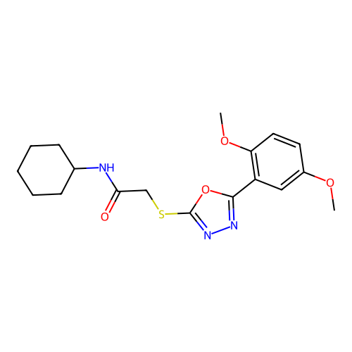 N-cyclohexyl-2-{[5-(2,5-dimethoxyphenyl)-1,3,4-oxadiazol-2-yl]sulfanyl}acetamide structure