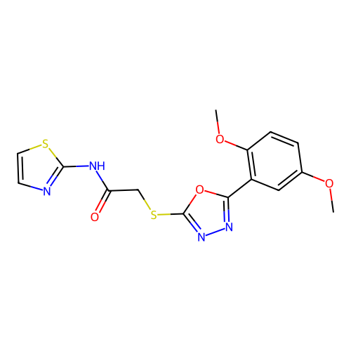 2-((5-(2,5-dimethoxyphenyl)-1,3,4-oxadiazol-2-yl)thio)-N-(thiazol-2-yl)acetamide structure