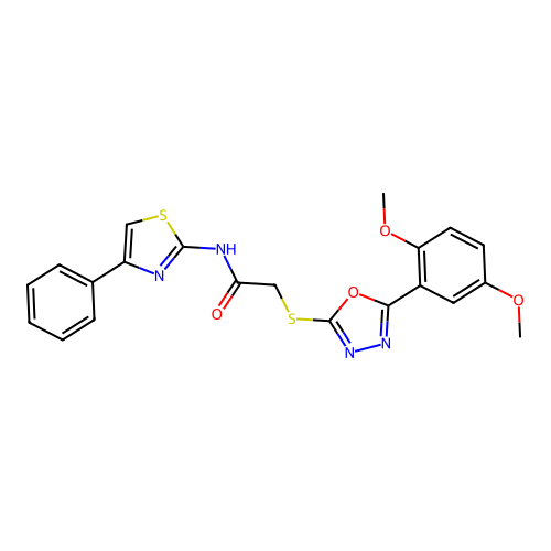 2-((5-(2,5-dimethoxyphenyl)-1,3,4-oxadiazol-2-yl)thio)-N-(4-phenylthiazol-2-yl)acetamide structure