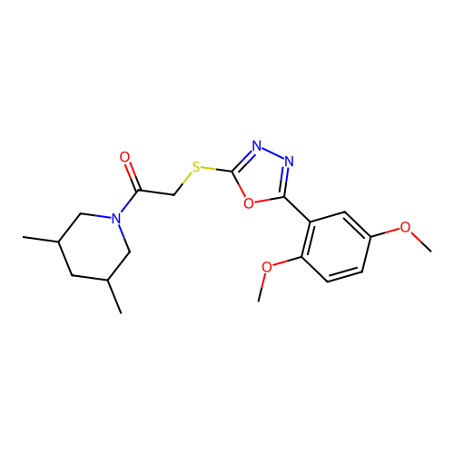 2-{[5-(2,5-dimethoxyphenyl)-1,3,4-oxadiazol-2-yl]sulfanyl}-1-(3,5-dimethylpiperidin-1-yl)ethan-1-one structure