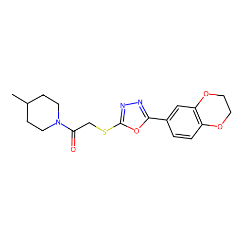 2-((5-(2,3-dihydrobenzo[b][1,4]dioxin-6-yl)-1,3,4-oxadiazol-2-yl)thio)-1-(4-methylpiperidin-1-yl)ethanone structure