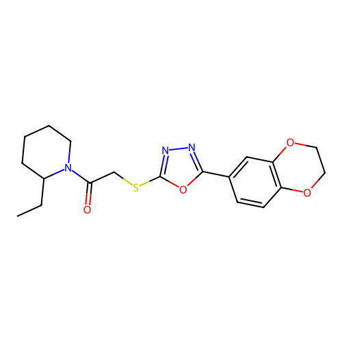 2-{[5-(2,3-dihydro-1,4-benzodioxin-6-yl)-1,3,4-oxadiazol-2-yl]sulfanyl}-1-(2-ethylpiperidin-1-yl)ethan-1-one structure