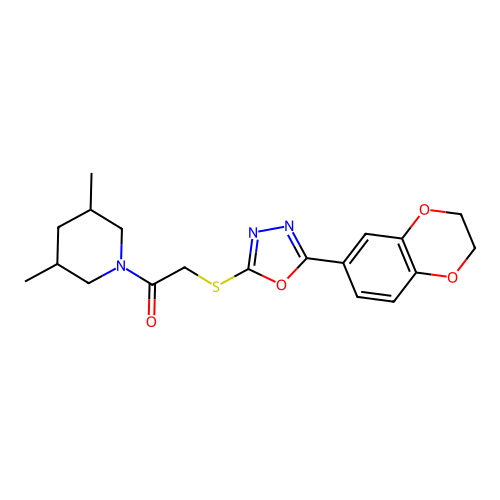 2-((5-(2,3-dihydrobenzo[b][1,4]dioxin-6-yl)-1,3,4-oxadiazol-2-yl)thio)-1-(3,5-dimethylpiperidin-1-yl)ethanone structure
