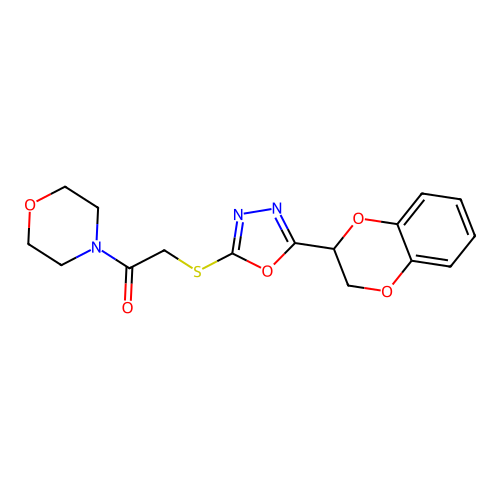 2-{[5-(2,3-dihydro-1,4-benzodioxin-2-yl)-1,3,4-oxadiazol-2-yl]sulfanyl}-1-(morpholin-4-yl)ethan-1-one structure