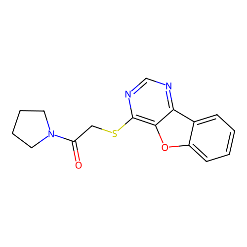 2-(Benzofuro[3,2-d]pyrimidin-4-ylthio)-1-(pyrrolidin-1-yl)ethanone structure