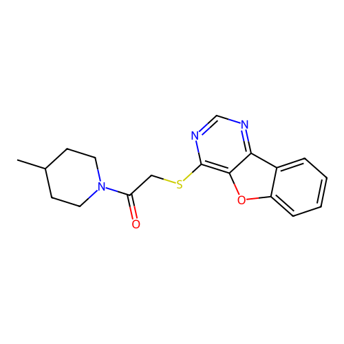 2-(Benzofuro[3,2-d]pyrimidin-4-ylthio)-1-(4-methylpiperidin-1-yl)ethanone structure
