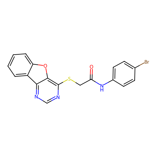 2-(benzofuro[3,2-d]pyrimidin-4-ylthio)-N-(4-bromophenyl)acetamide structure