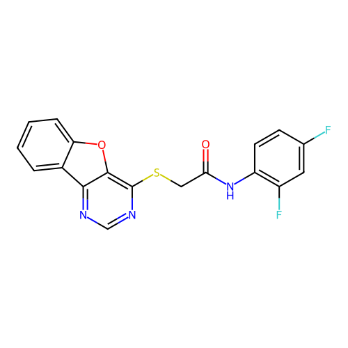 2-(benzofuro[3,2-d]pyrimidin-4-ylthio)-N-(2,4-difluorophenyl)acetamide structure