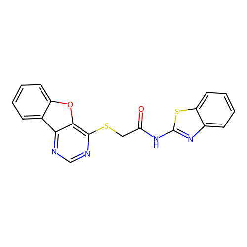 N-(benzo[d]thiazol-2-yl)-2-(benzofuro[3,2-d]pyrimidin-4-ylthio)acetamide structure