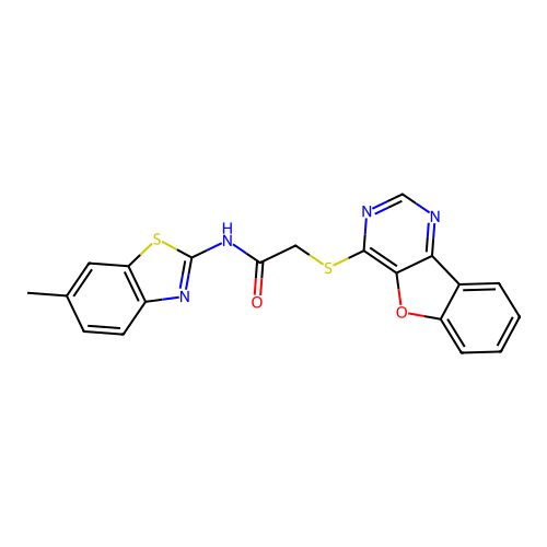 2-(benzofuro[3,2-d]pyrimidin-4-ylthio)-N-(6-methylbenzo[d]thiazol-2-yl)acetamide structure