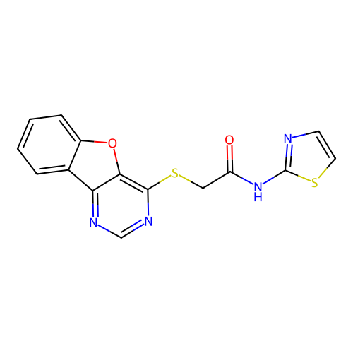 2-(benzofuro[3,2-d]pyrimidin-4-ylthio)-N-(thiazol-2-yl)acetamide structure