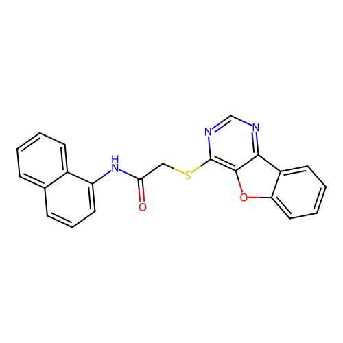 2-(benzofuro[3,2-d]pyrimidin-4-ylthio)-N-(naphthalen-1-yl)acetamide structure