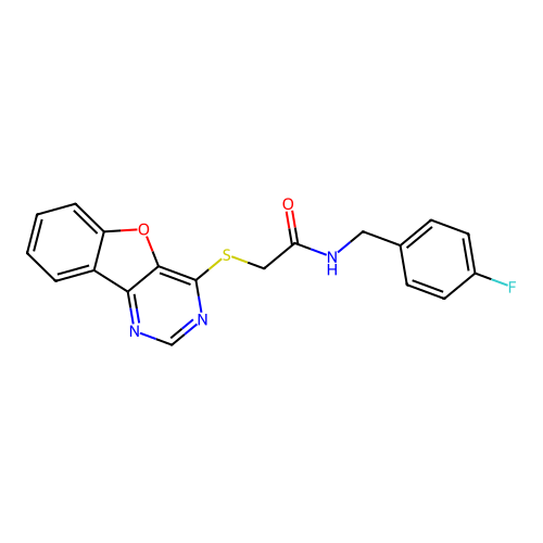 2-(benzofuro[3,2-d]pyrimidin-4-ylthio)-N-(4-fluorobenzyl)acetamide structure