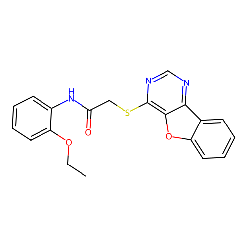2-(4-benzofuro[3,2-d]pyrimidinylthio)-N-(2-ethoxyphenyl)acetamide structure