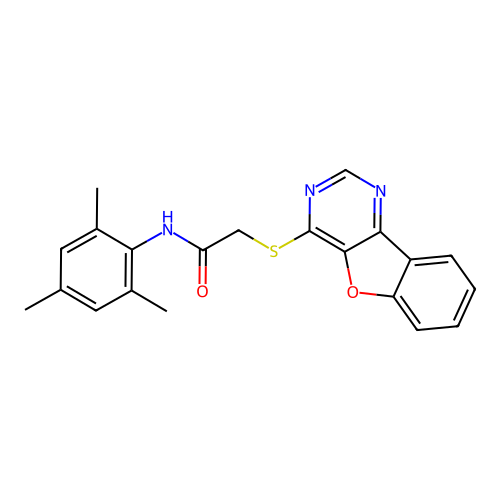 2-(benzofuro[3,2-d]pyrimidin-4-ylthio)-N-mesitylacetamide structure
