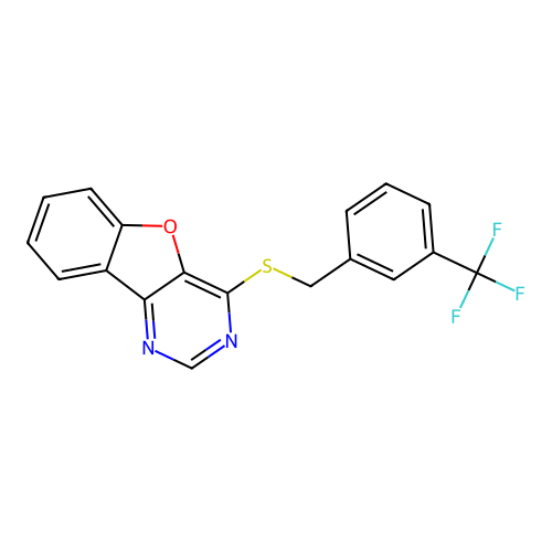 4-((3-(Trifluoromethyl)benzyl)thio)benzofuro[3,2-d]pyrimidine structure