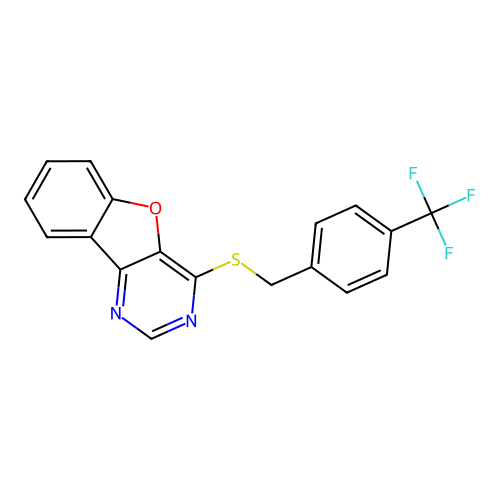 4-((4-(Trifluoromethyl)benzyl)thio)benzofuro[3,2-d]pyrimidine structure
