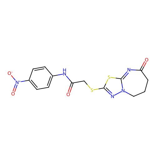 N-(4-nitrophenyl)-2-((8-oxo-5,6,7,8-tetrahydro-[1,3,4]thiadiazolo[3,2-a][1,3]diazepin-2-yl)thio)acetamide structure