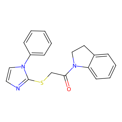 1-(indolin-1-yl)-2-((1-phenyl-1H-imidazol-2-yl)thio)ethanone structure