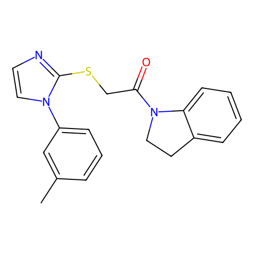 1-(indolin-1-yl)-2-((1-(m-tolyl)-1H-imidazol-2-yl)thio)ethanone structure