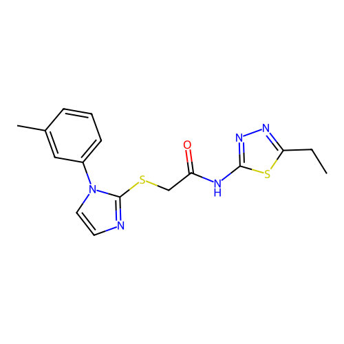 N-(5-ethyl-1,3,4-thiadiazol-2-yl)-2-{[1-(3-methylphenyl)-1H-imidazol-2-yl]sulfanyl}acetamide structure