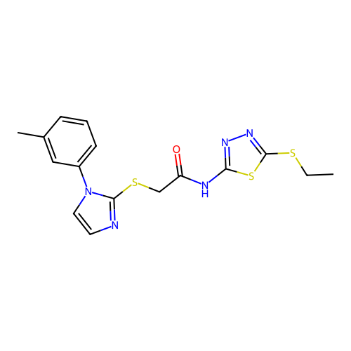N-(5-ethylsulfanyl-1,3,4-thiadiazol-2-yl)-2-[1-(3-methylphenyl)imidazol-2-yl]sulfanylacetamide structure