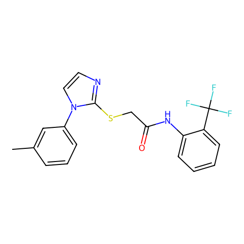 2-((1-(m-tolyl)-1H-imidazol-2-yl)thio)-N-(2-(trifluoromethyl)phenyl)acetamide structure