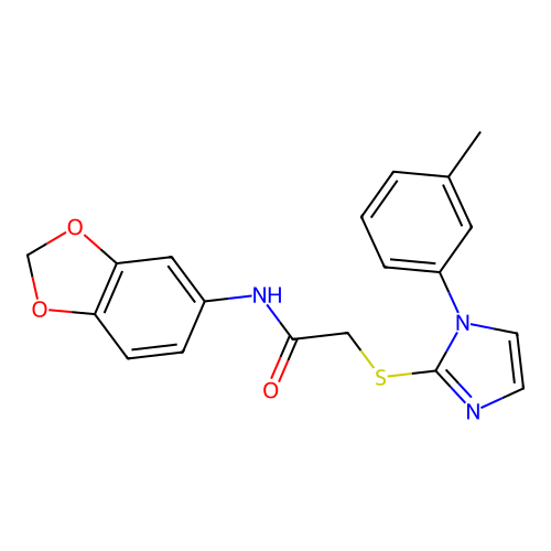 N-(benzo[d][1,3]dioxol-5-yl)-2-((1-(m-tolyl)-1H-imidazol-2-yl)thio)acetamide structure