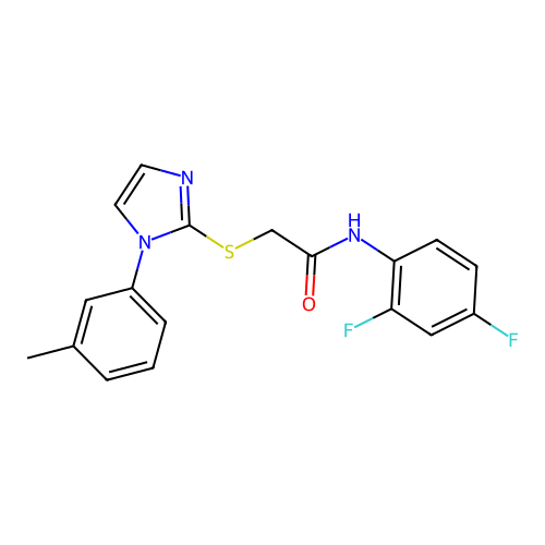 N-(2,4-difluorophenyl)-2-((1-(m-tolyl)-1H-imidazol-2-yl)thio)acetamide structure